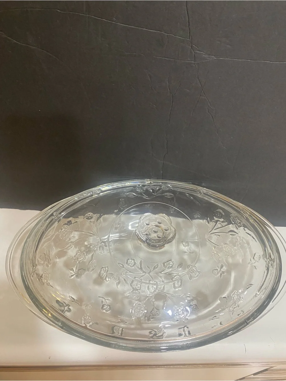 Vintage Anchor Hocking Savannah Glass Oval 2 Qt Lidded Casserole Dish Floral Ros